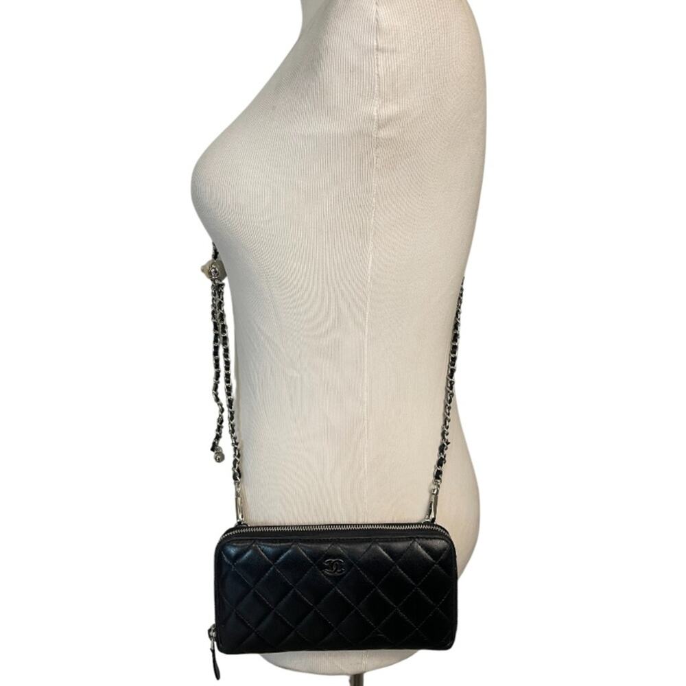 CHANEL CC QUILTED LAMBSKIN ZIP AROUND WALLET ON A CHAIN. Box & COA Included - Picture 4 of 16